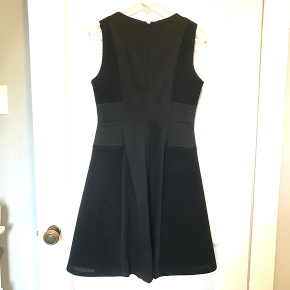DKNY Half Zip Fit & Flare Black Dress Net Detail 4 - Picture 4 of 5